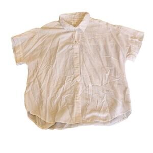H&M L.O.G.G. White Cotton Button Up Shirt Womens Size 8 Short Sleeve Boxy